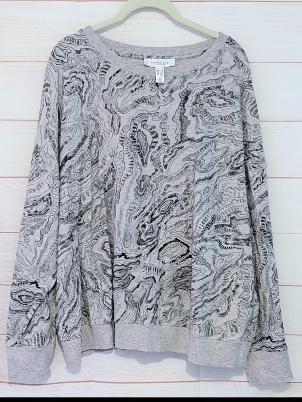 Addition Elle Gray Marbled-Print Scoop Neck Sweatshirt Plus Size 2X
